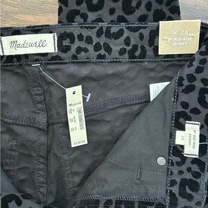 NWT Madewell 9" mid-rise skinny black flocked velvet leopard cheetah pants jeans